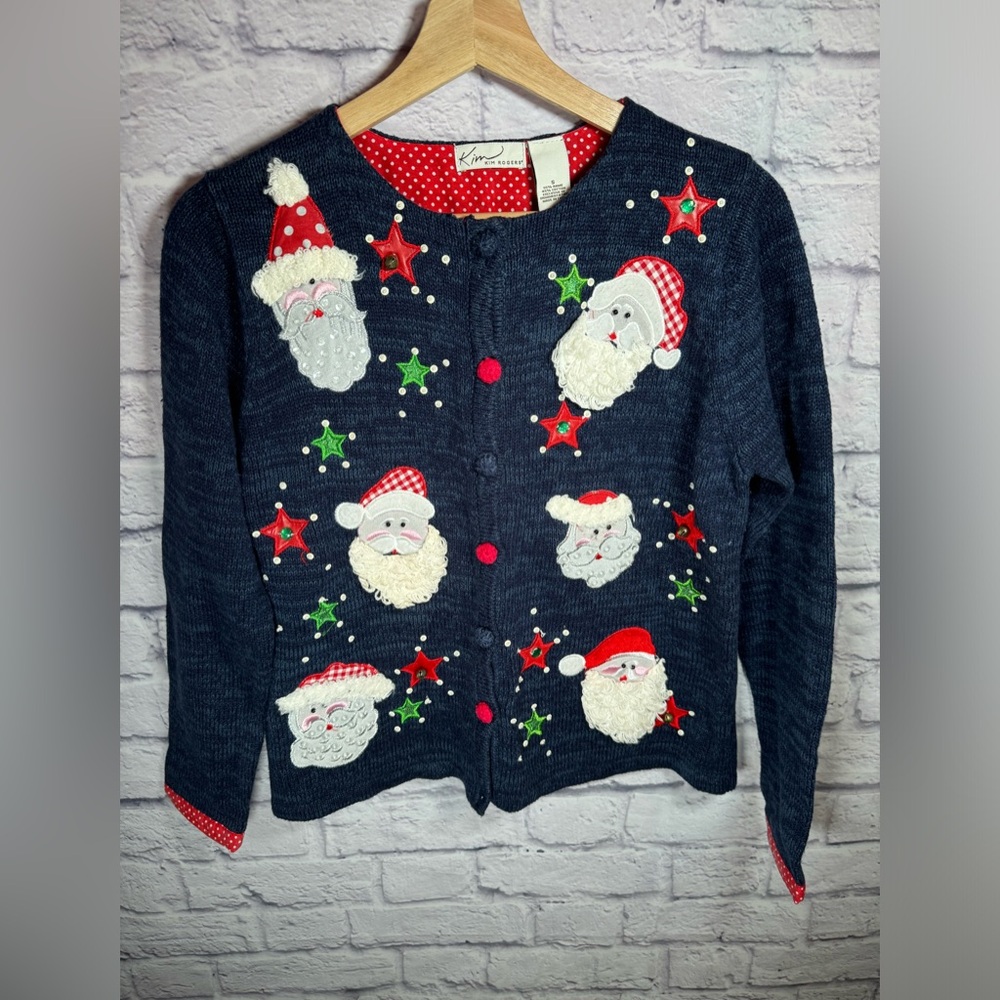 Kim Rogers small ugly Christmas sweater button front Cardigan